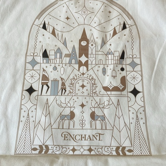 2 BNWT Tote Bags Enchant 100% cotton Grocery & more Santa shop & elves - Picture 3 of 7